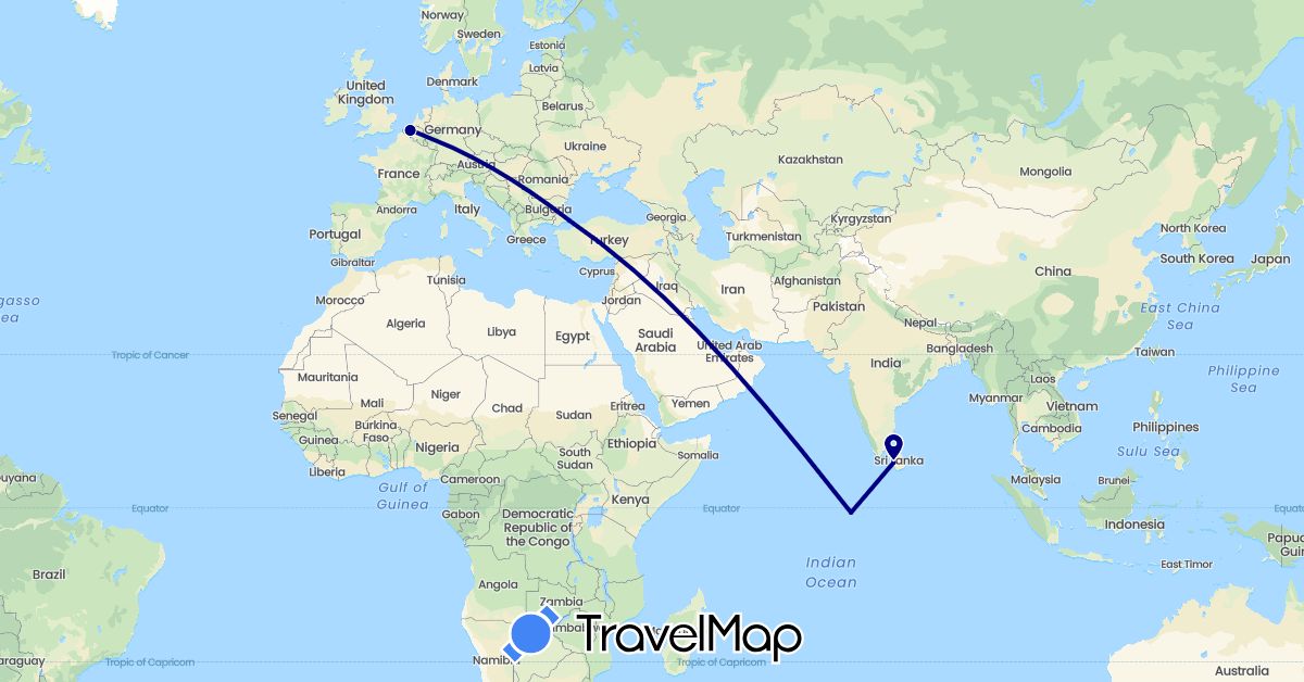 TravelMap itinerary: driving in Belgium, Sri Lanka, Maldives, Turkey (Asia, Europe)